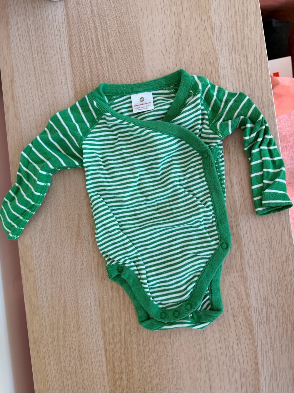 Hanna Andersson Green and White Striped Baby Long Sleeve Onesie + Pants Set 3-6M - Picture 2 of 7